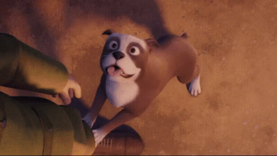 Cartoon Dog Sticking Tongue Out Beside Person GIF