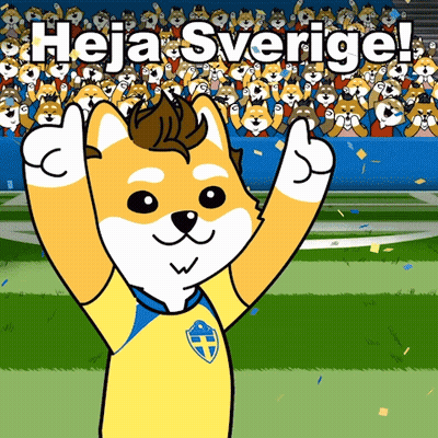 Cartoon Dog Thumbs Up With Crowd Saying Heja Sverige GIF