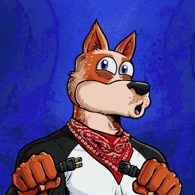 Cartoon Dog Wearing Bandana Holding Electrical Cord GIF