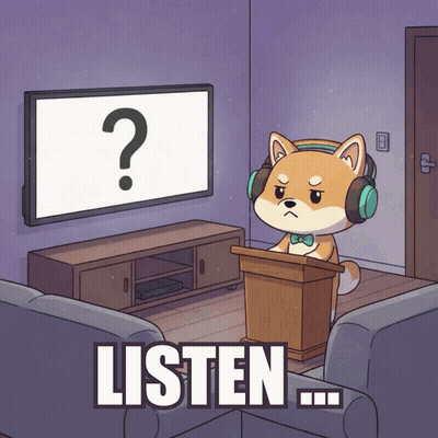 Cartoon Dog Wearing Headphones At Podium Saying Listen GIF