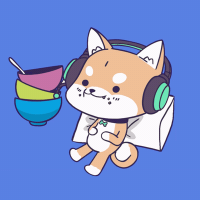 Cartoon Dog Wearing Headphones Holding Bowls GIF