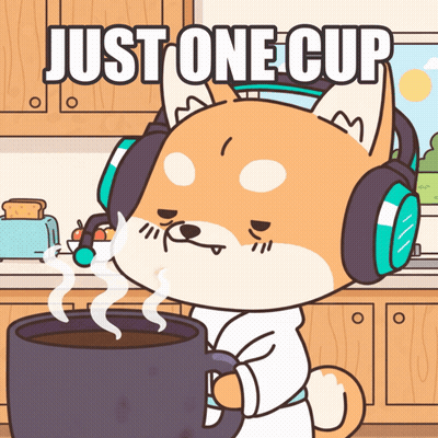 Cartoon Dog Wearing Headphones Holding Coffee Just One Cup GIF
