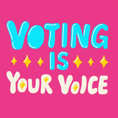 Cartoon Dog Wearing Headphones Holding Vote Sign GIF