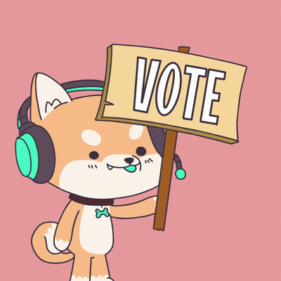Cartoon Dog Wearing Headphones Holding Vote Sign GIF