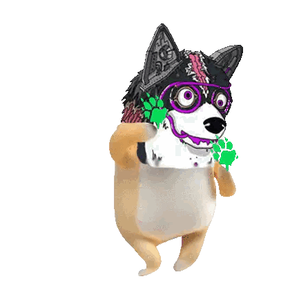 Cartoon Dog Wearing Sunglasses And Holding Green Leaf Sticker