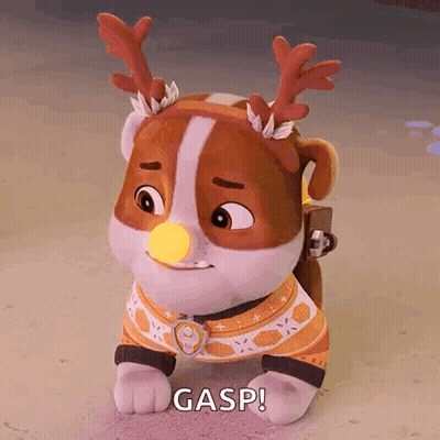 Cartoon Dog With Antlers And Yellow Nose GIF