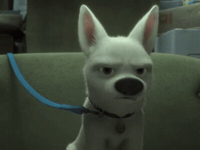 Cartoon Dog With Blue Leash Saying I Have A Super Bark GIF