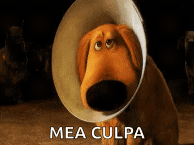 Cartoon Dog With Cone Saying Mea Culpa GIF