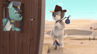 Cartoon Dog With Cowboy Hat And Bag GIF