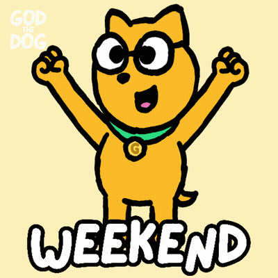 Cartoon Dog With Glasses And Green Collar Saying Weekend GIF