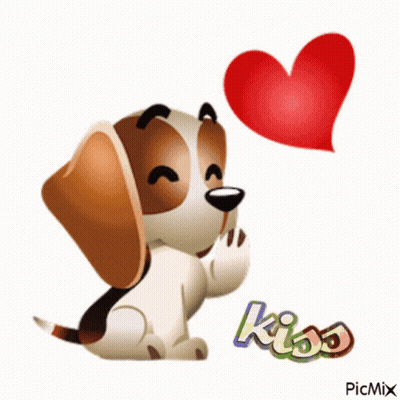 Cartoon Dog With Heart Saying Kiss GIF