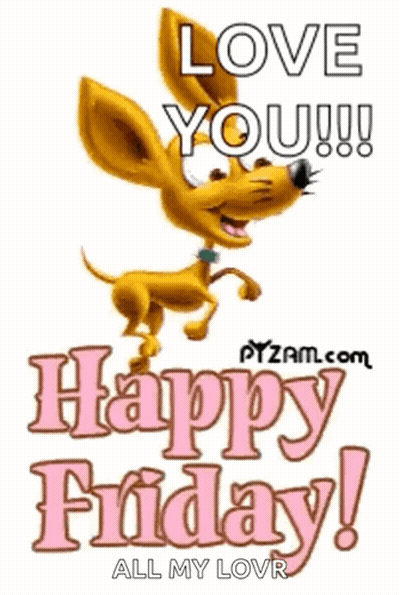 Cartoon Dog With Love You Happy Friday Sign GIF