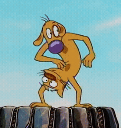 Cartoon Dog With Purple Nose Standing On Rock GIF