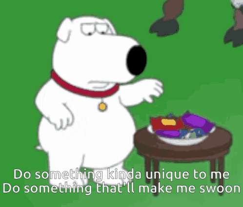 Cartoon Dog With Red Collar Next To Table With Candy GIF