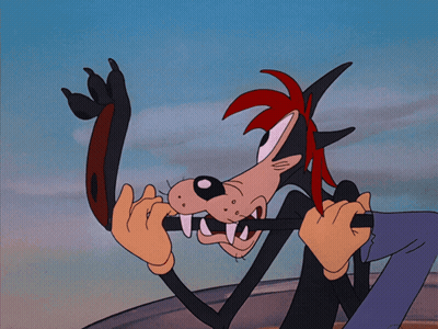 Cartoon Dog With Red Hair Holding Stick GIF