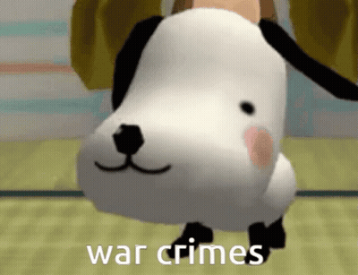 Cartoon Dog With War Crimes Text GIF
