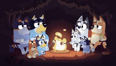 Cartoon Dogs Roasting Marshmallows GIF