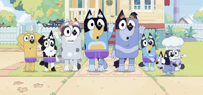 Cartoon Dogs Standing Outside House GIF