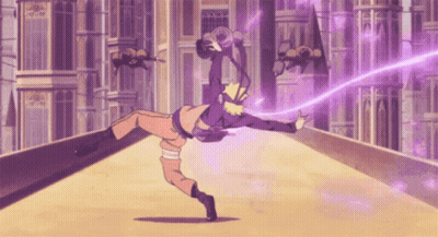 Cartoon Doing Handstand With Purple Light GIF