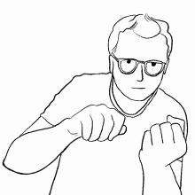 Cartoon Doodle Guy Wearing Eyeglasses Flipping Off GIF