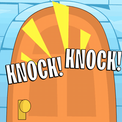 Cartoon Door Saying Knock Knock GIF