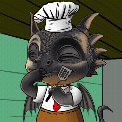Cartoon Dragon In Chef Hat And Apron Holding Spatula GIF