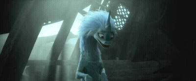 Cartoon Dragon With Blue Mane And Horn In Dark Room GIF