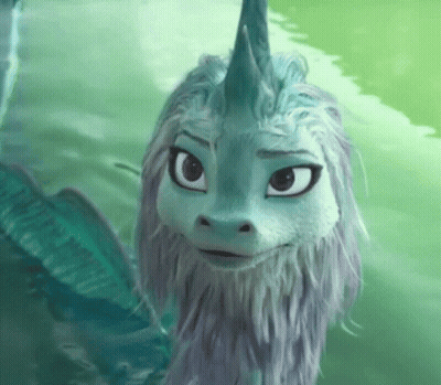 Cartoon Dragon With Horn Looking At Camera GIF