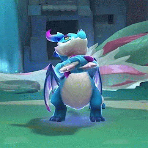 Cartoon Dragon With Wings And Horns On Green Field GIF