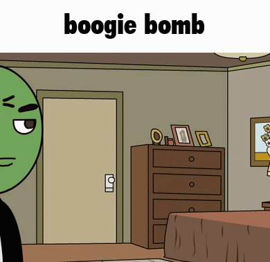 Cartoon Drawing Of Room With Boogie Bomb GIF