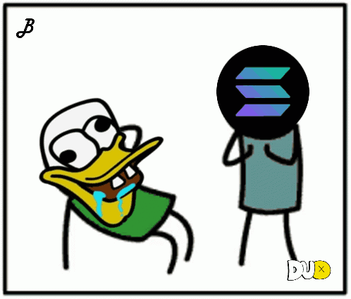 Cartoon Duck Crying Next To Man With Logo On Head GIF