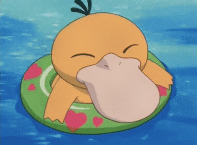 Cartoon Duck Floating on Green Circle