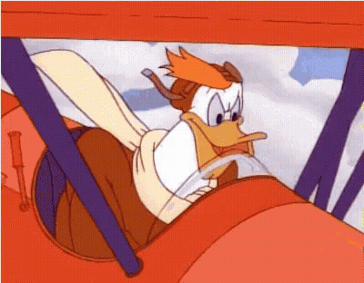 Cartoon Duck Flying Red Airplane GIF