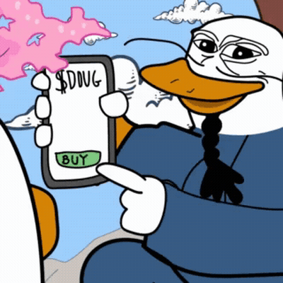 Cartoon Duck Holding Cell Phone Saying Buy GIF