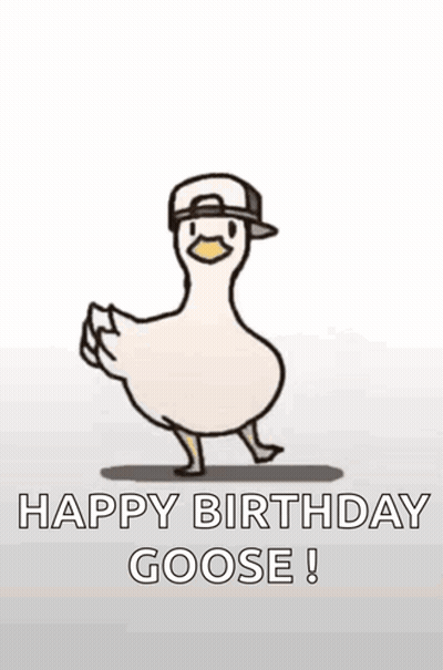 Cartoon Duck In Baseball Cap Dancing Happy Birthday Goose GIF