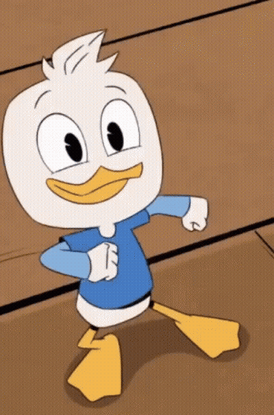 Cartoon Duck In Blue Shirt With Yellow Feet GIF