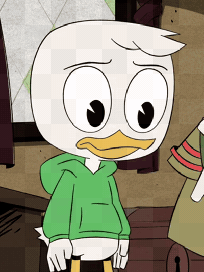 Cartoon Duck In Green Hoodie Next To Another Duck GIF