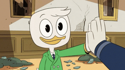 Cartoon Duck In Green Suit Giving High Five GIF