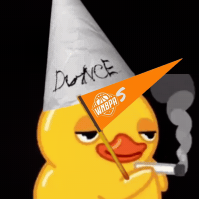 Cartoon Duck in Party Hat Holding Winbpa Flag