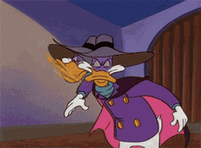 Cartoon Duck In Purple Cape And Hat GIF
