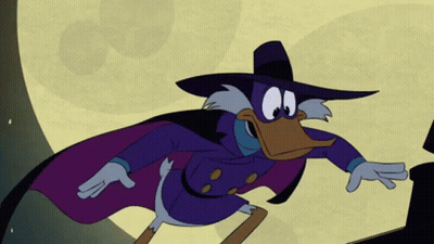 Cartoon Duck In Purple Cape And Hat GIF