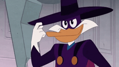 Cartoon Duck In Purple Hat And Black Mask GIF