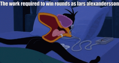 Cartoon Duck Laying On Bed Saying The Work Required To Win Rounds As Lars Alexandersson GIF