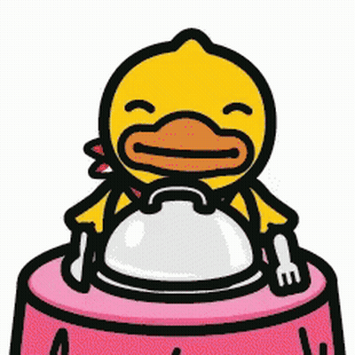 Cartoon Duck On Pink Plate With Fork And Knife GIF