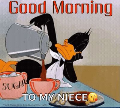 Cartoon Duck Pouring Coffee Good Morning To My Niece GIF