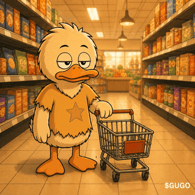 Cartoon Duck Pushing Shopping Cart GIF