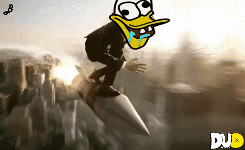 Cartoon Duck Riding Rocket With Dux GIF