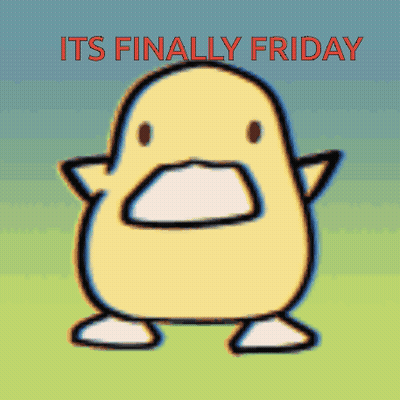 Cartoon Duck Saying Finally Friday in Red
