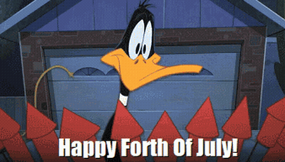 Cartoon Duck Says Happy Fourth Of July In Front Of Garage GIF