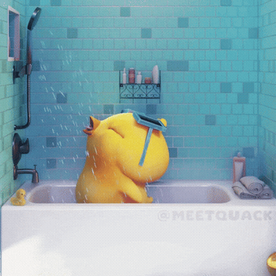 Cartoon Duck Sitting In Bathtub With Brush GIF